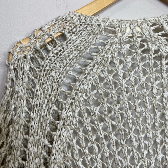 Hummingbird Open Knit Long Crochet Cardigan Marled Tan Open front S/M - Picture 2 of 12